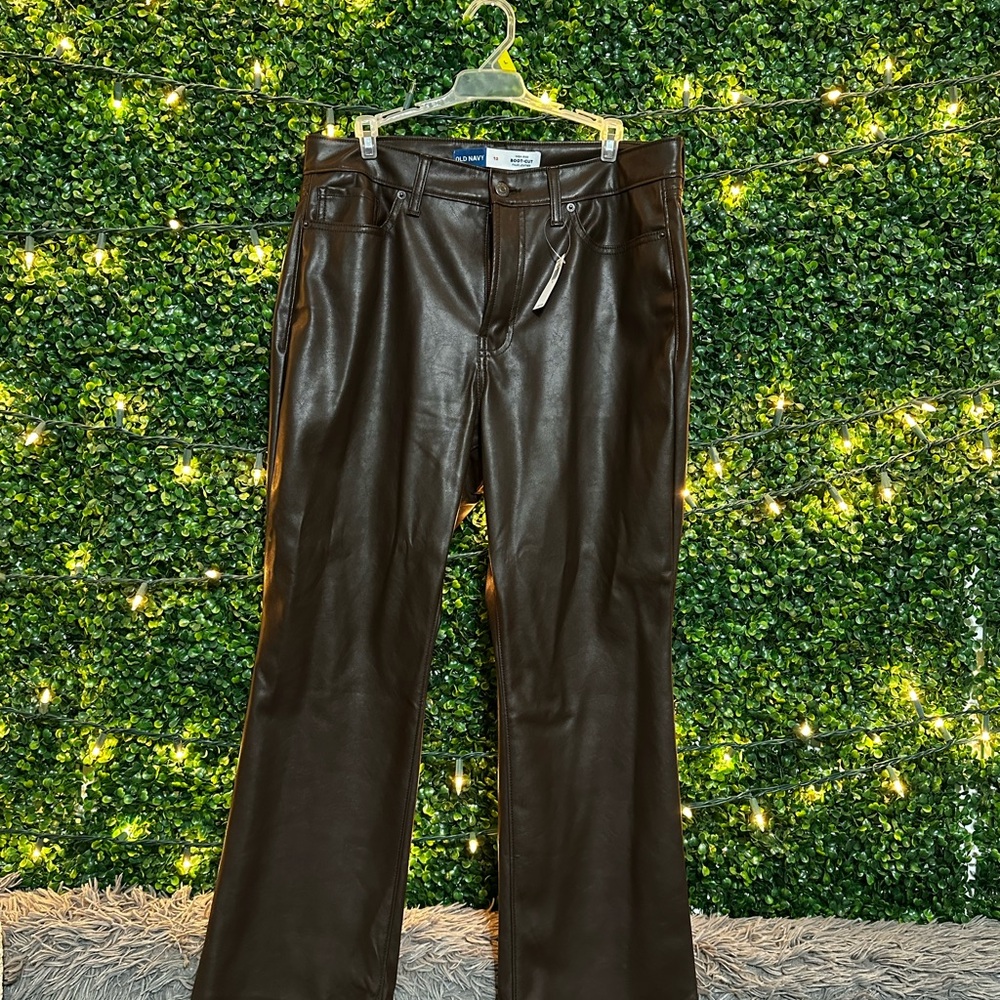 Old Navy Faux Leather Boot-Cut Pants in Brown